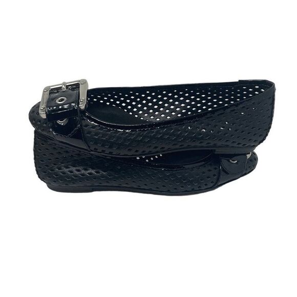 FS/NY 5.5 Black Waffle Ballet Flats Shoes Pointed Toes Silver Tone Buckle - Picture 8 of 8